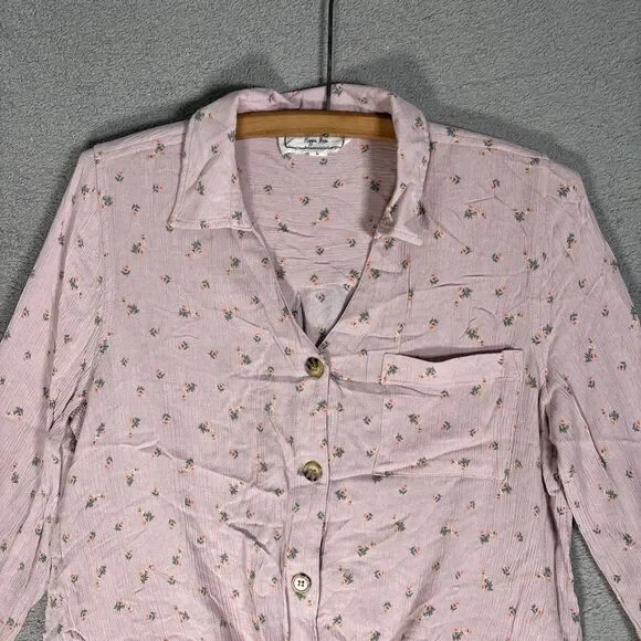 Hippie Rose Top Womens Size L Pink Floral Tie Waist Soft Girl Ditsy Boho Cottage - Picture 2 of 16